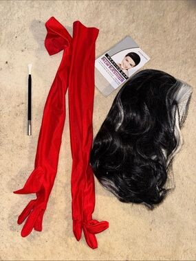 Black & White Synthetic Wig with Red Satin gloves (Cruella de Vil)